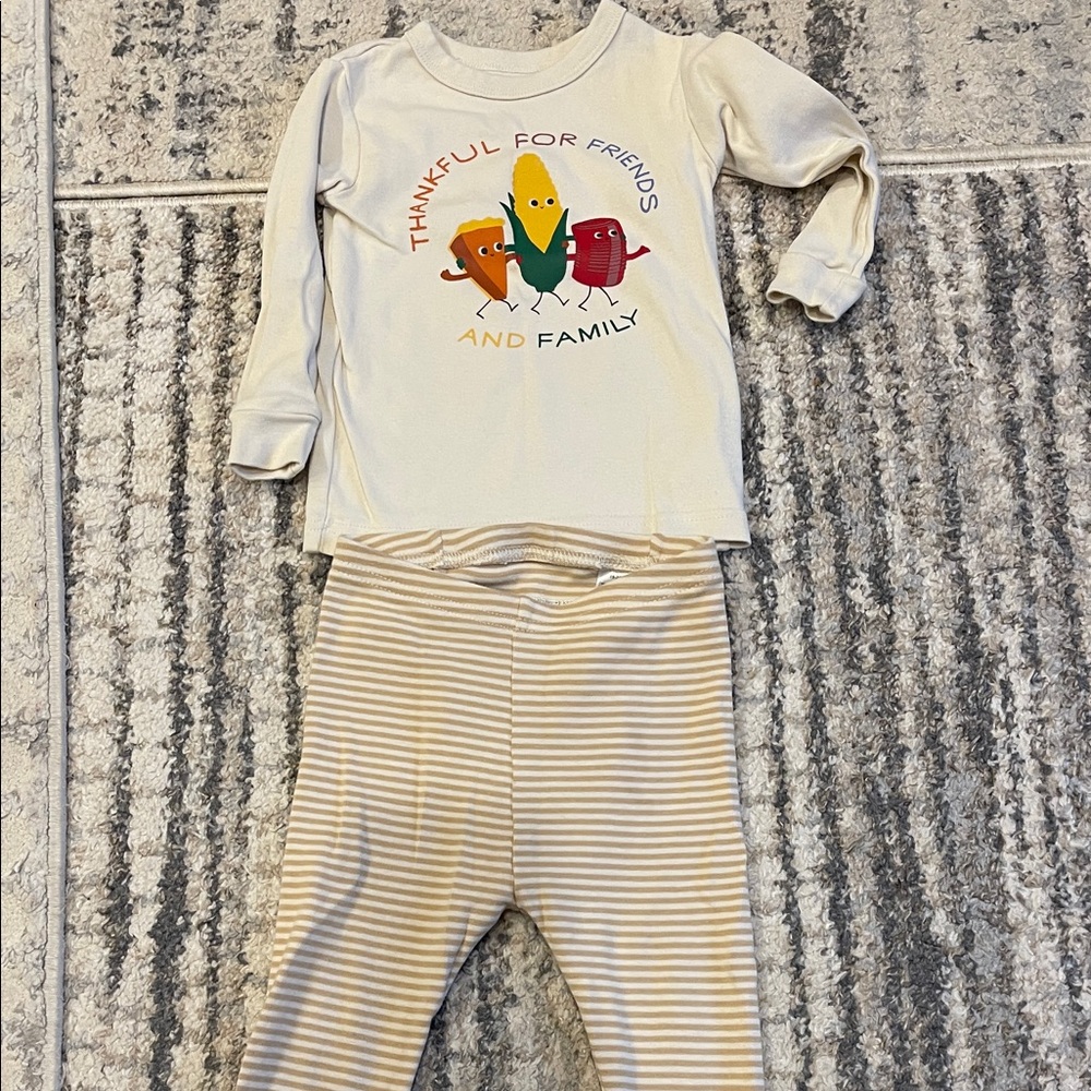 Kids Cream and Tan Pajamas Set Thanksgiving